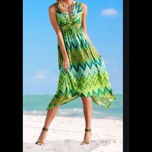 CHICO’S green IKAT knit handkerchief midi dress 8